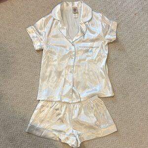 In Bloom Shimmering White Satin Pajama Set